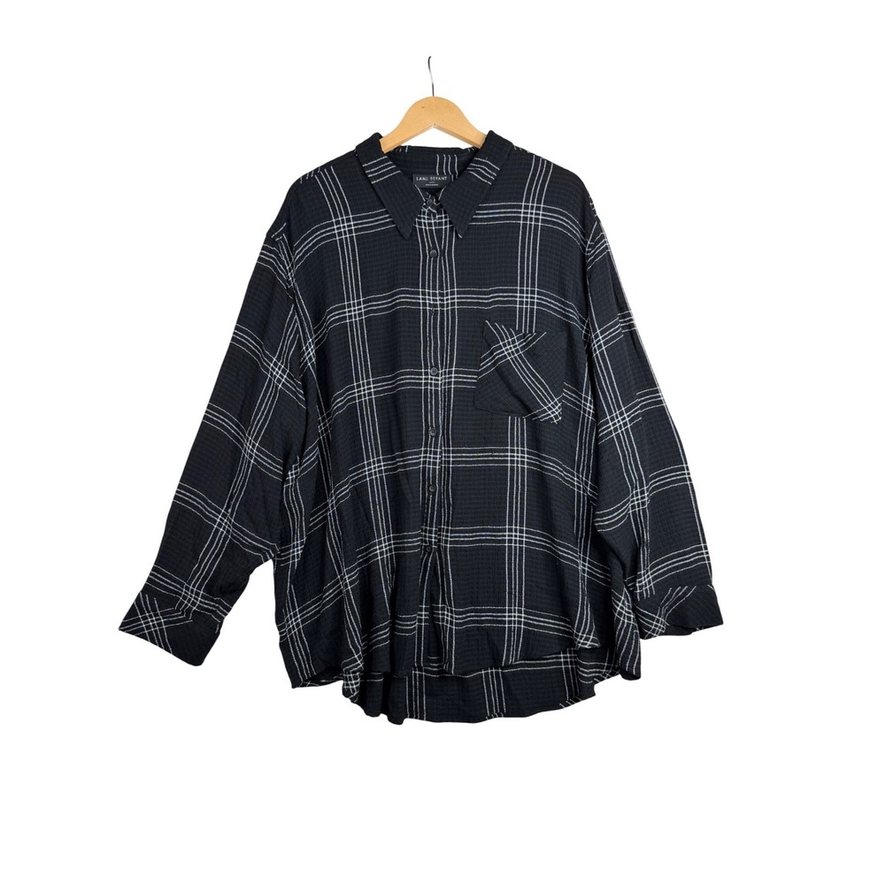 Lane Bryant Plaid Long Sleeve Button Down size‎ 26/28 Black/White